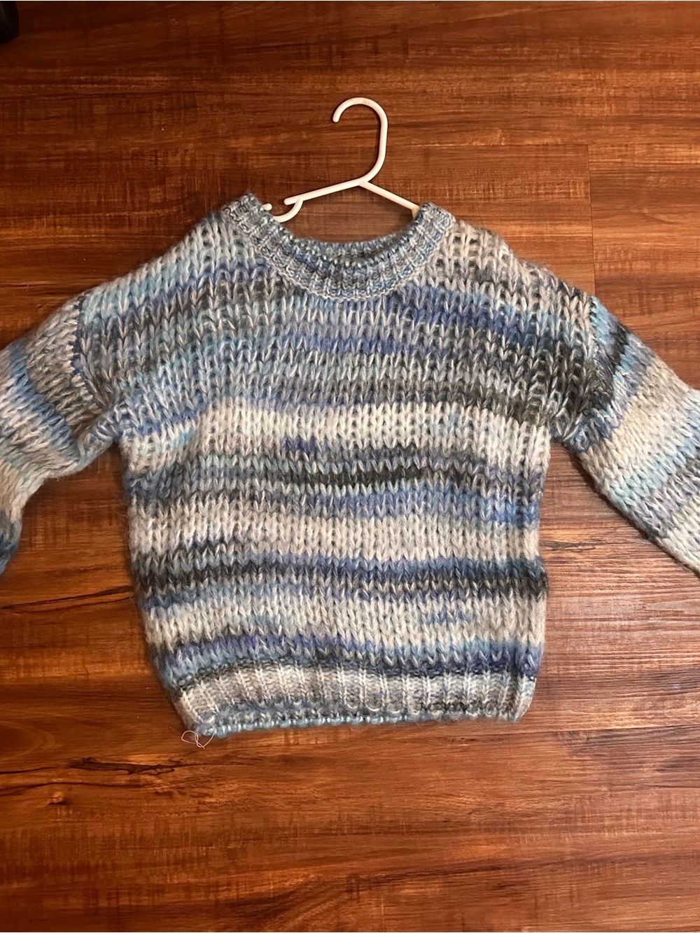 Blue & Gray Striped Chunky Knit Sweater - Girls